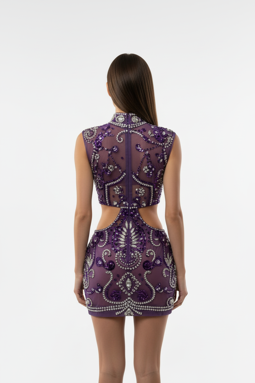 Asina Slim-fit Diamond Skinny Hollow-out Dress