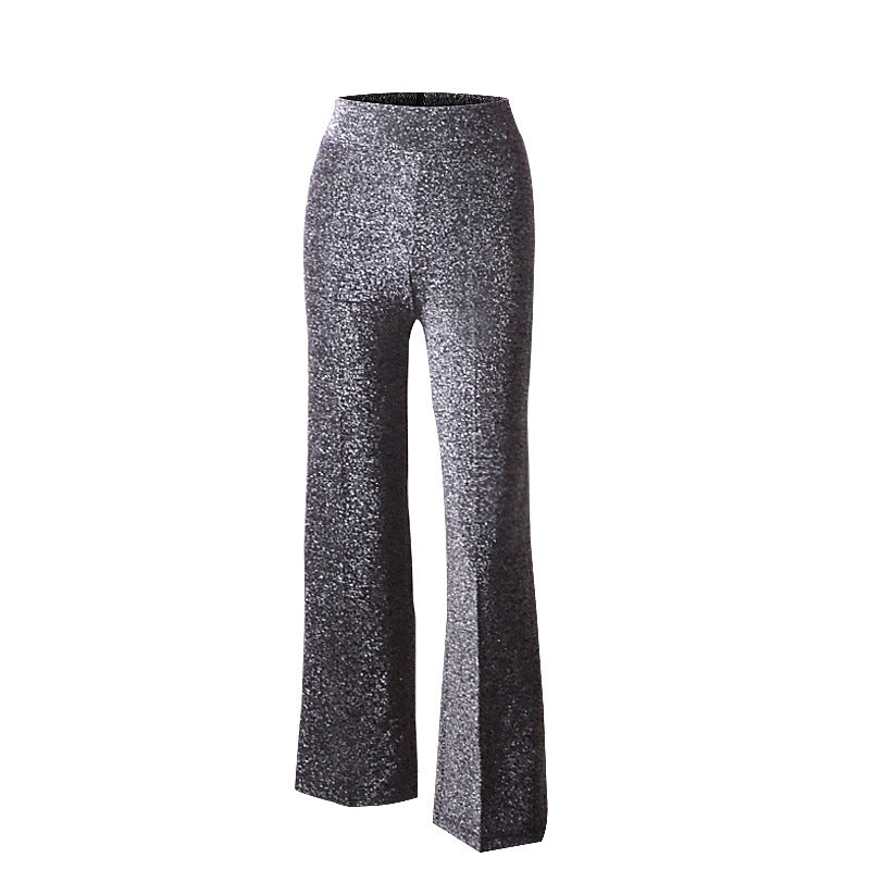 High waist silver light wide leg casual trousers aclosy