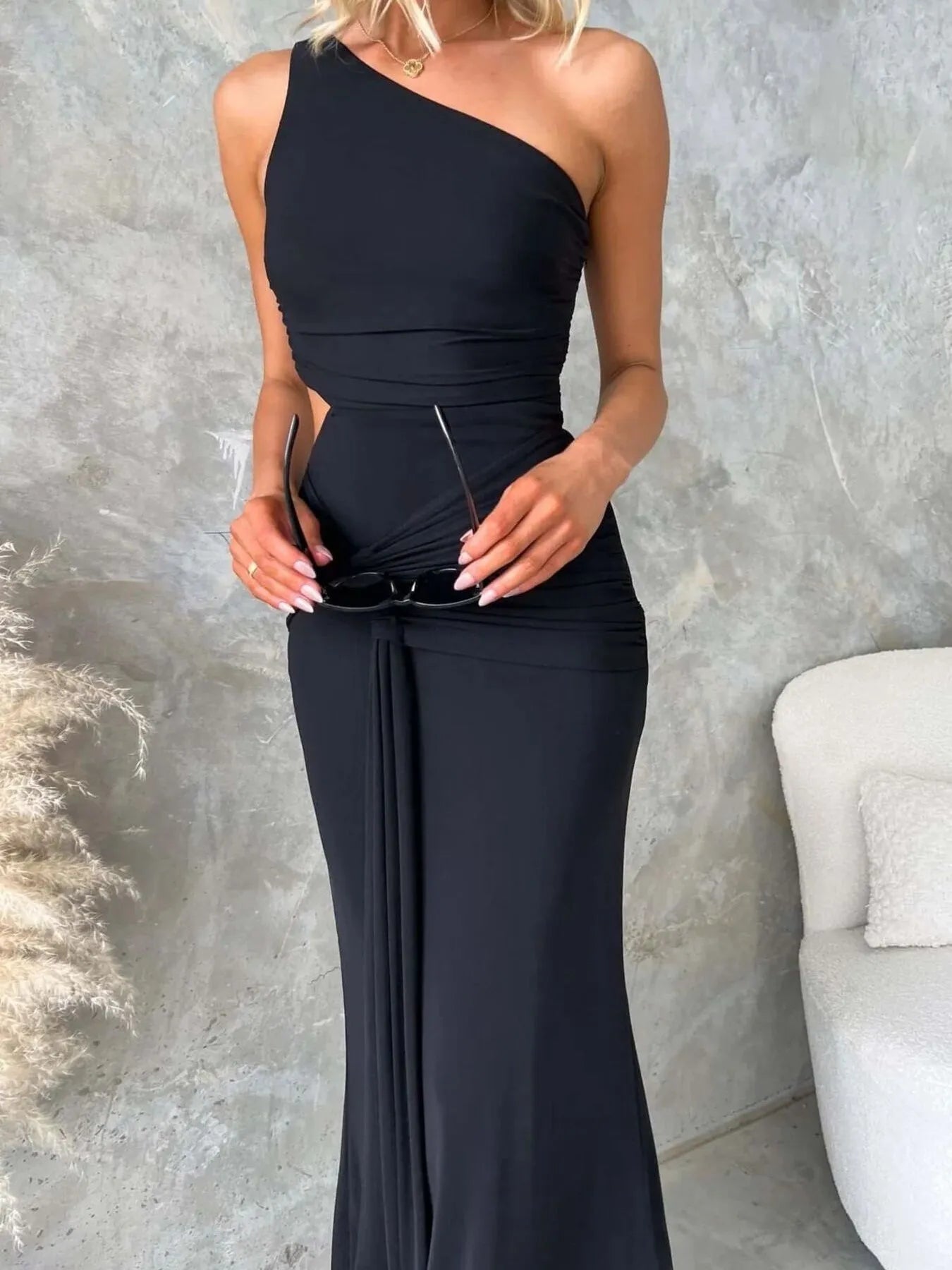 One-Shoulder Cutout Bodycon Maxi Dress – Aclosy