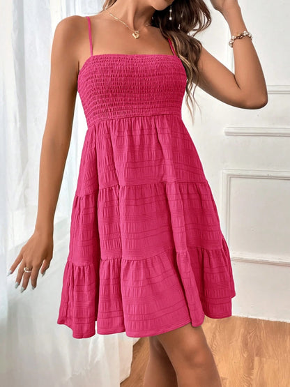 Smocked Tiered Sleeveless Mini Dress Trendsi