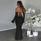Back Lace Up Slim Fit Hollow Long Sleeve Dress Aclosy