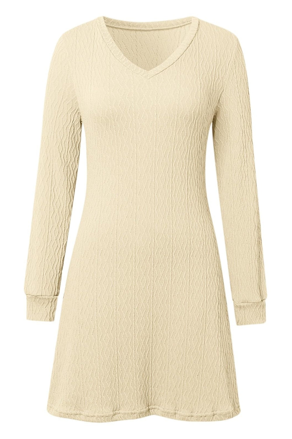 Texture V-Neck Long Sleeve Dress Trendsi