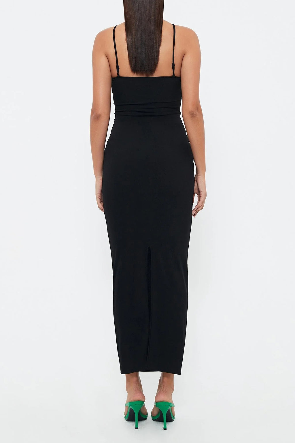 Flower Hollow Slim -fitting Neck Mid -length Suspender Dress aclosy