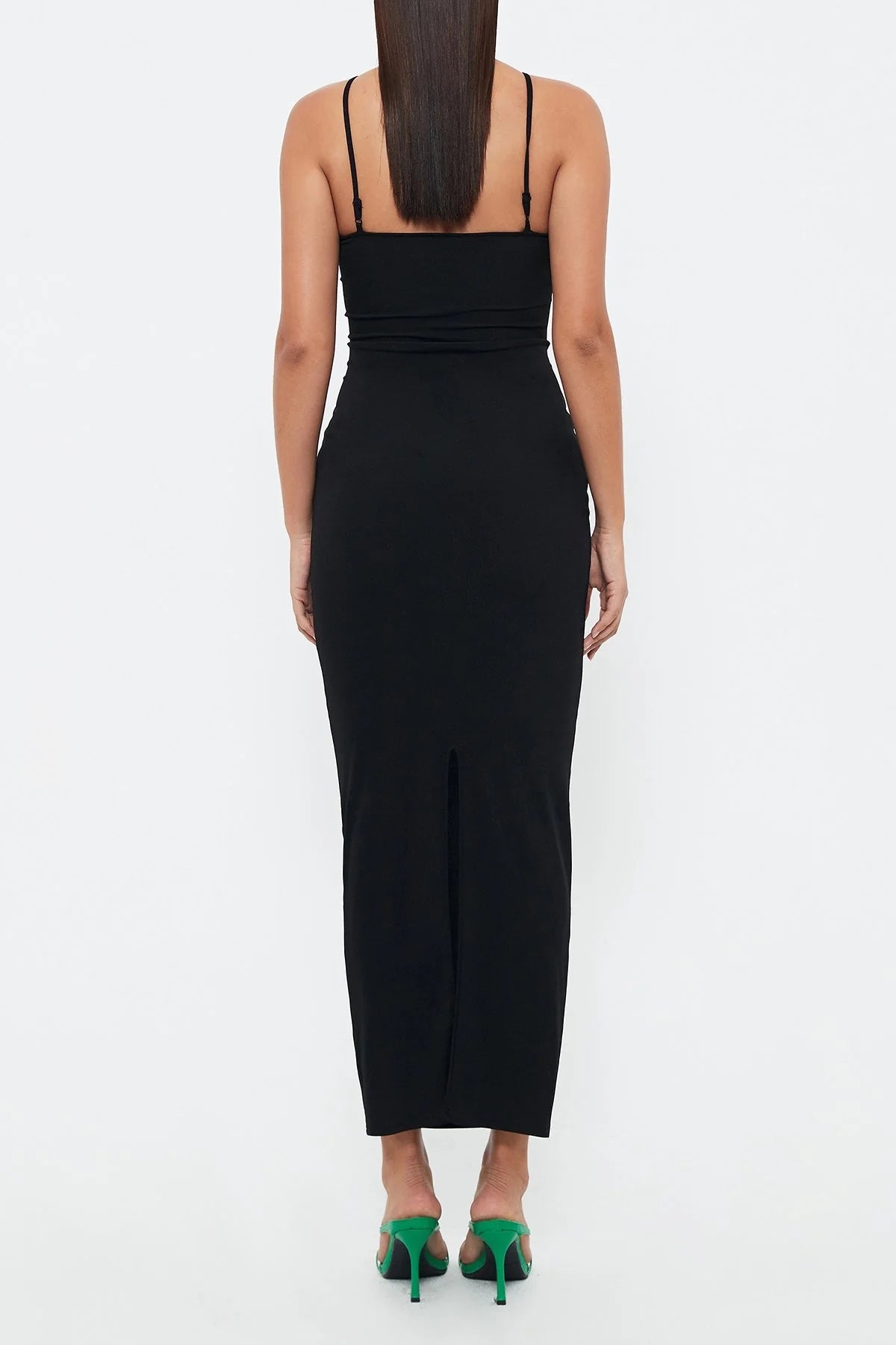 Flower Hollow Slim -fitting Neck Mid -length Suspender Dress aclosy