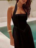 Alera Devine Ruched Halter Neck Midi Dress