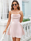 Women's Solid Color Plunging Neckline Waist Halter Dress Aclosy