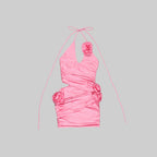 Women's Temperament Leisure Three-dimensional Halter Flower Sheath Dress Aclosy