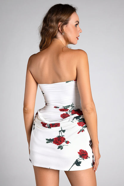 Chic Strapless Rose Mini Party Dress