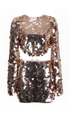 Sweet And Spicy Women's Long Sleeve Round Neck Sexy Large Sequined Evening Dress aclosy