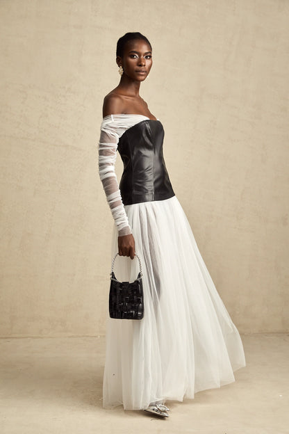 CHIC OFF SHOULDER MESH MAXI DRESS