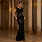 Sleeveless Round Neck Sequins Slim Fit Slit Evening Gown #aclosyESL