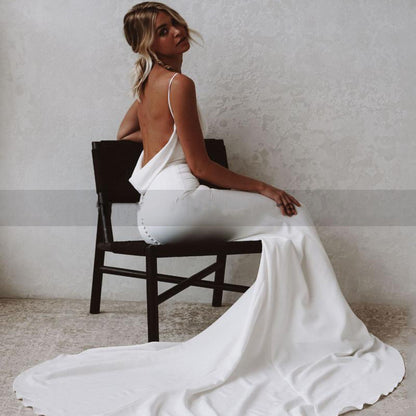 Mermaid Beach Wedding Deep V-Neck Back Dress Aclosy