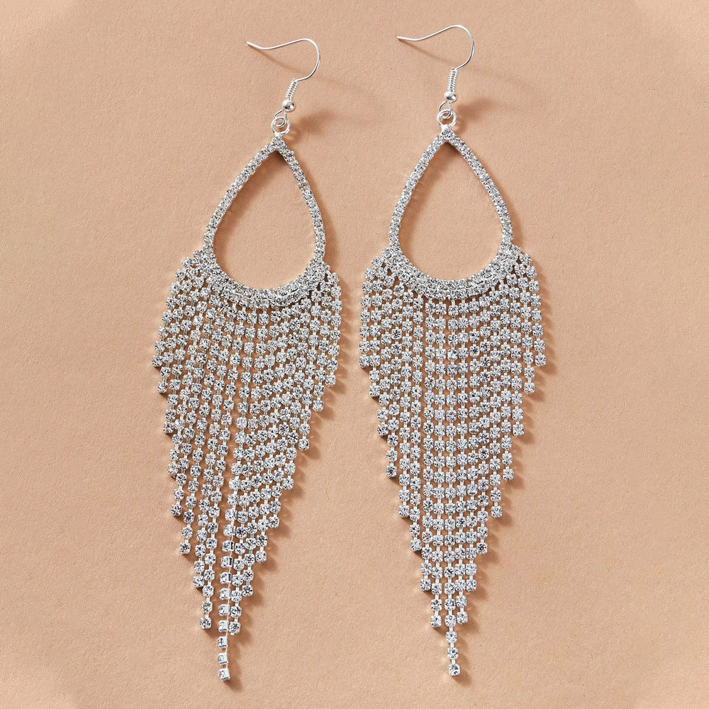 Bohemian Tassel Shiny Long Rhinestone-encrusted Earrings Aclosy