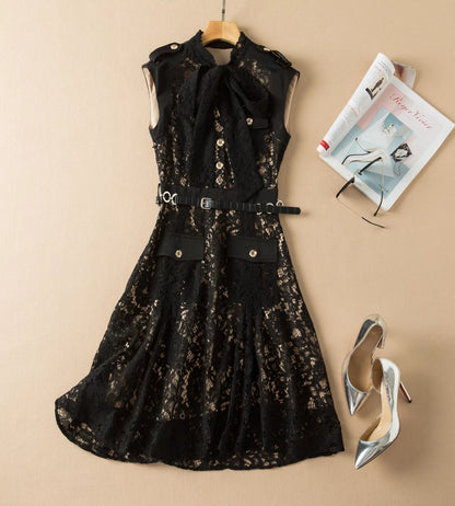 Women's Lace Tie Waist Slim Dress Aclosy