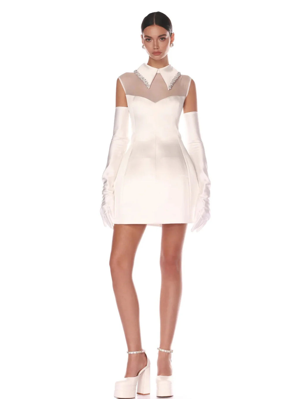 YARNA SATIN MINI DRESS-WHITE