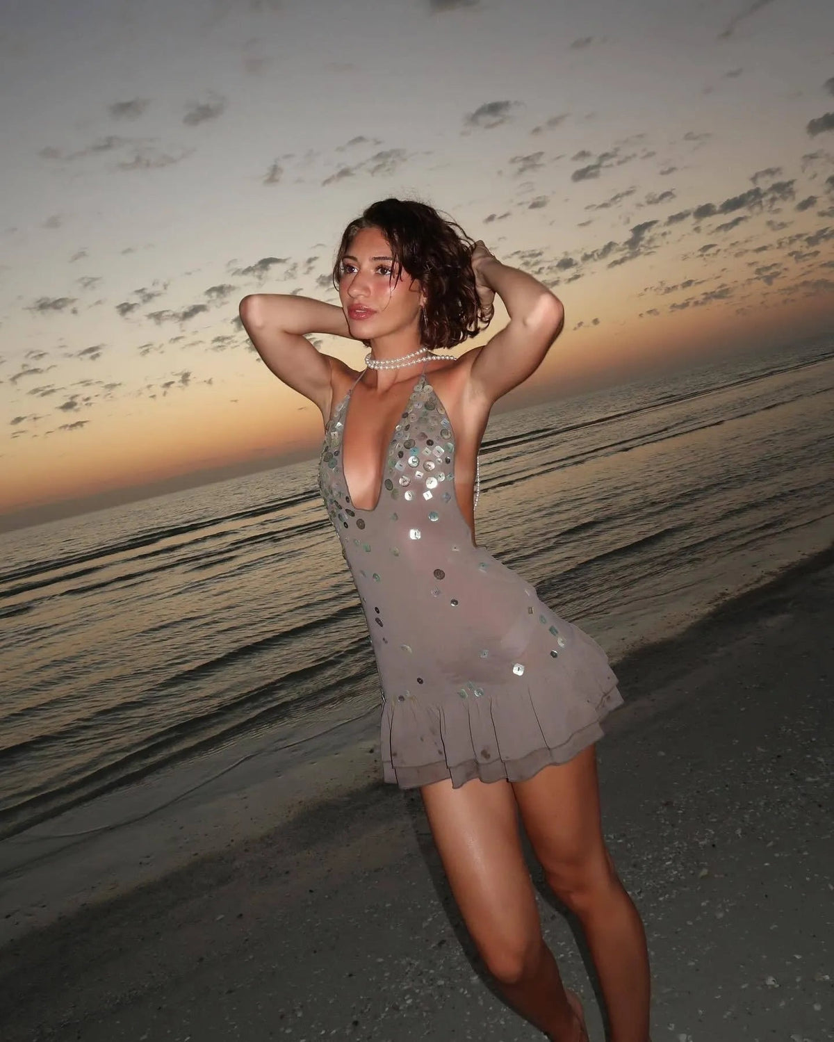Halter Sequin Vacation Style Backless Dress