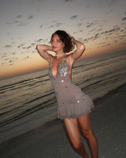 Halter Sequin Vacation Style Backless Dress