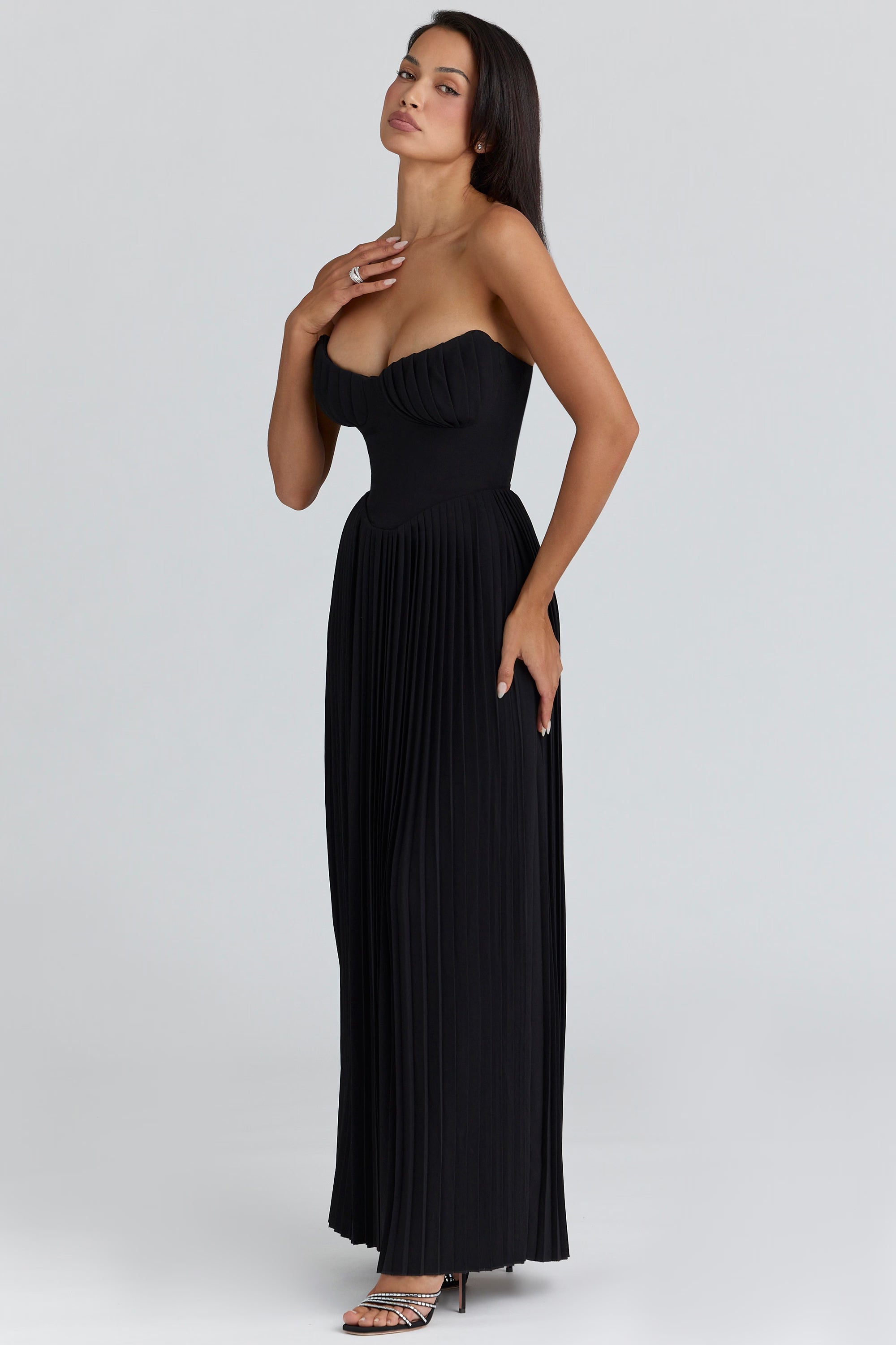 Alyia Elegant Ocean Blue Maxi Dress-Black aclosy