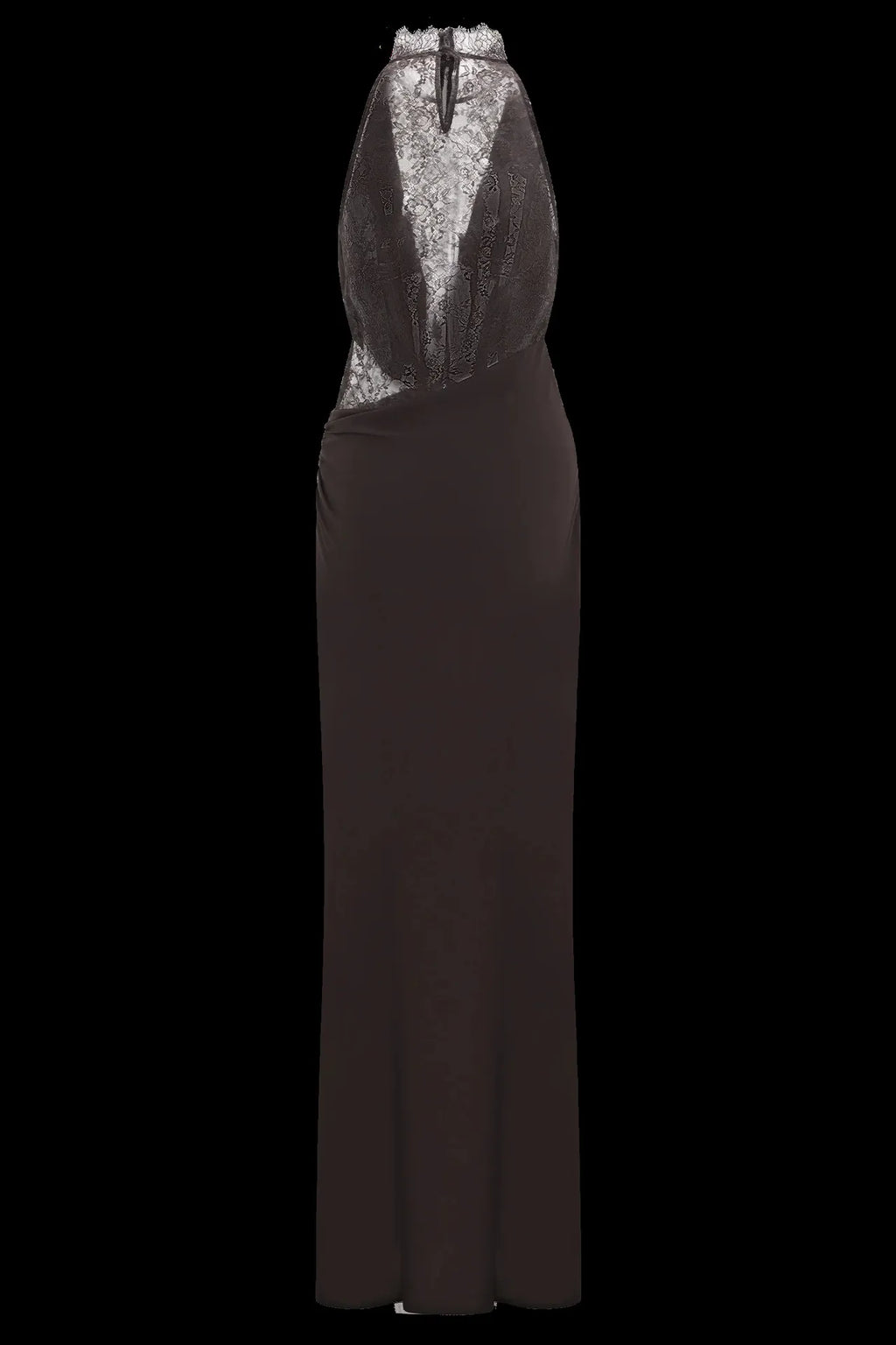 SAVANNAH TERRACOTTA HALTER LACE BODYCON MAXI DRESS