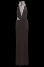 SAVANNAH TERRACOTTA HALTER LACE BODYCON MAXI DRESS