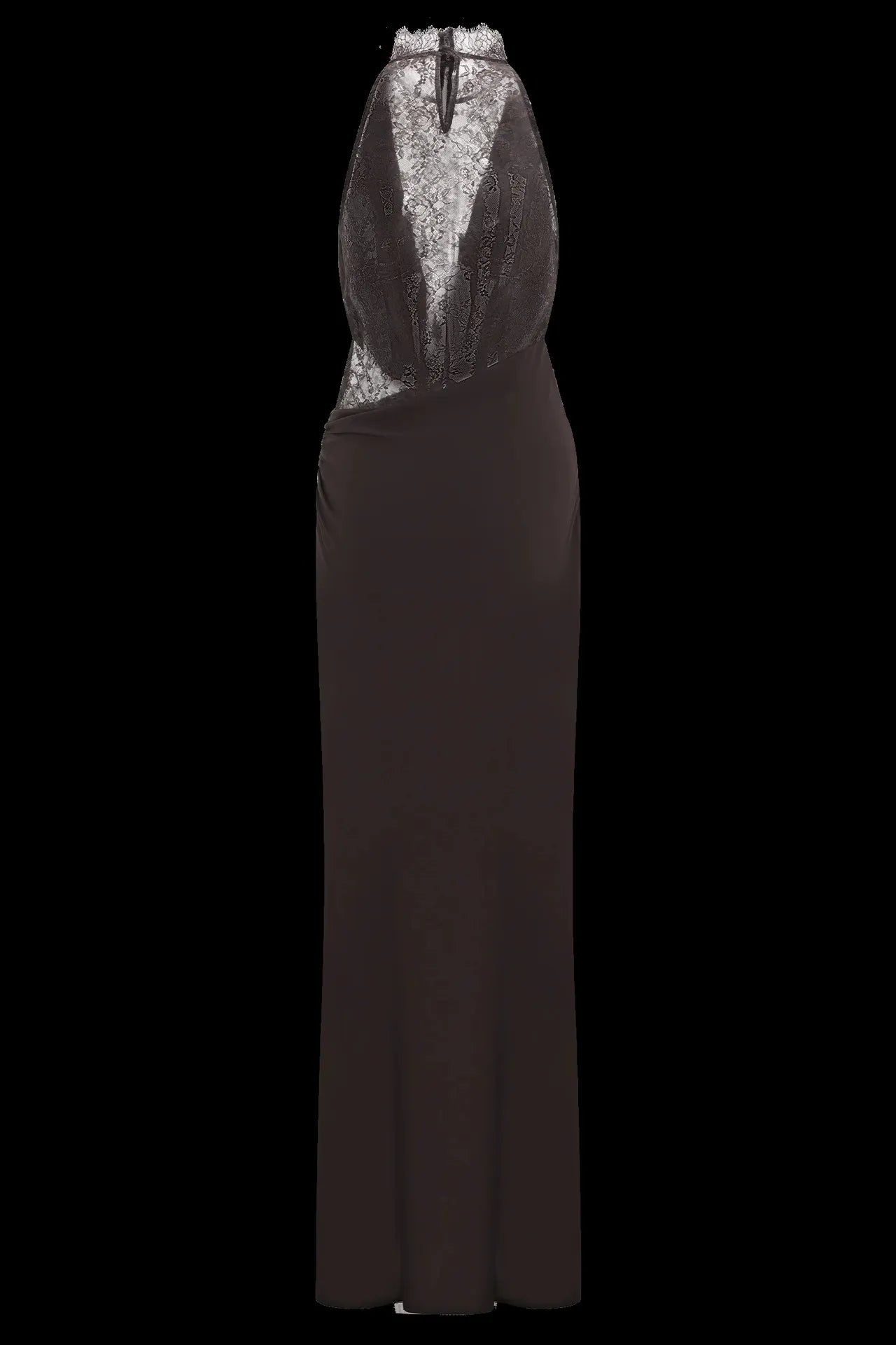 SAVANNAH TERRACOTTA HALTER LACE BODYCON MAXI DRESS