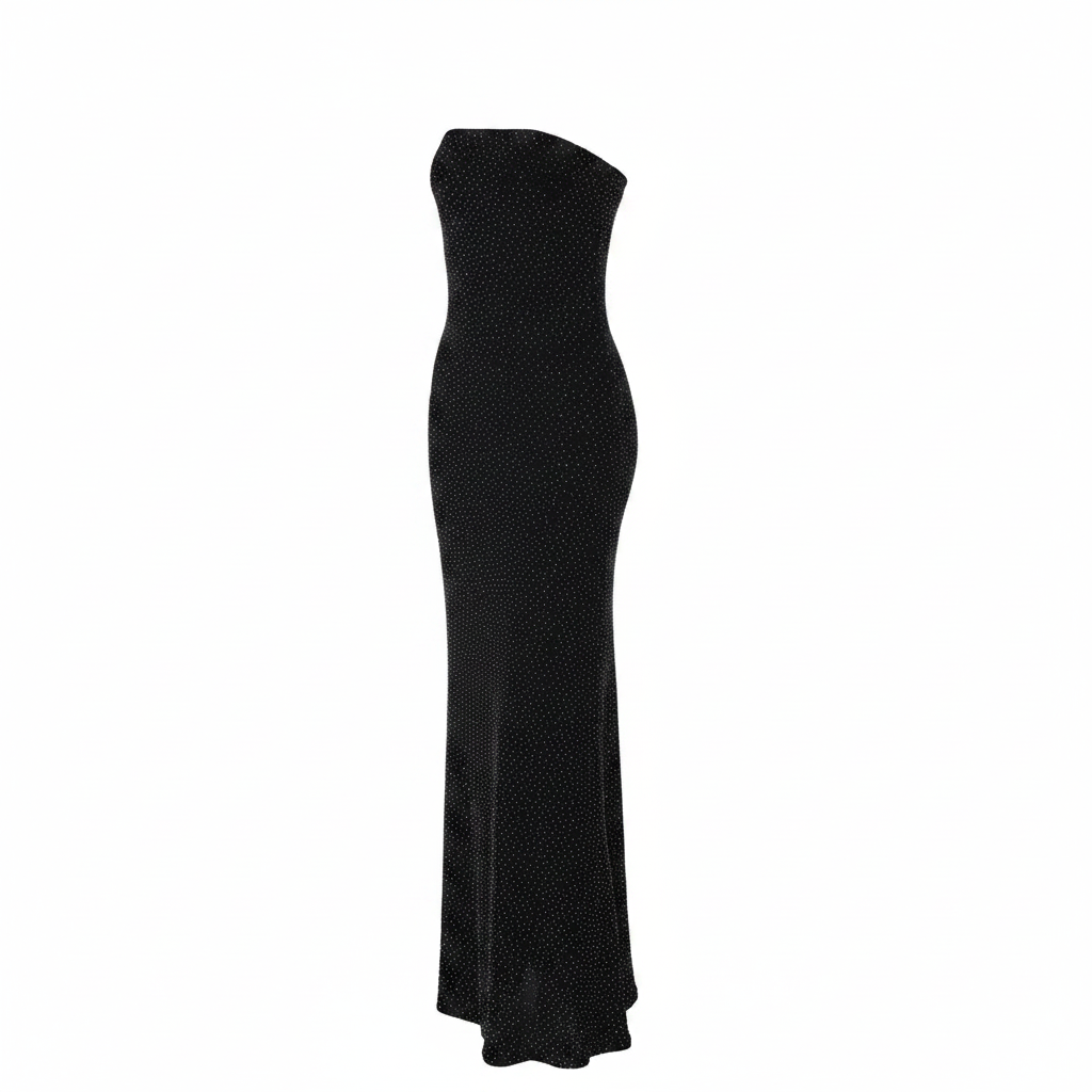 Shasha Rhinestone Strapless Black Backless Maxi Dress