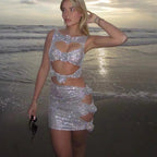 Flower Decoration Elegant Rhinestone Dress Aclosy