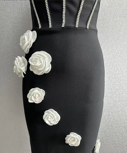 Women's Three-dimensional Flower Bandage Dress aclosy