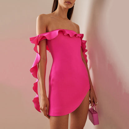 Women's Three-dimensional Ruffle Bandage Dress aclosy