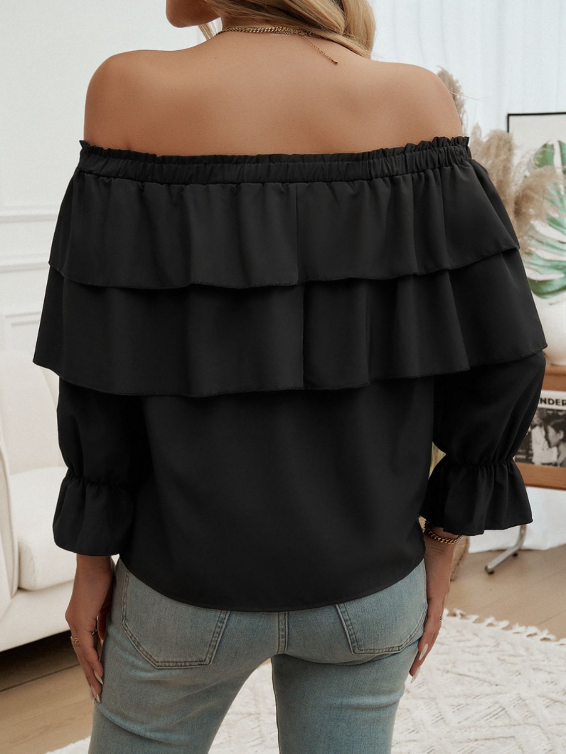 Devine Off-Shoulder Flounce Sleeve Blouse Trendsi