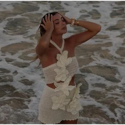 Fashionable Knitted Flower Women's Mini Dress Aclosy