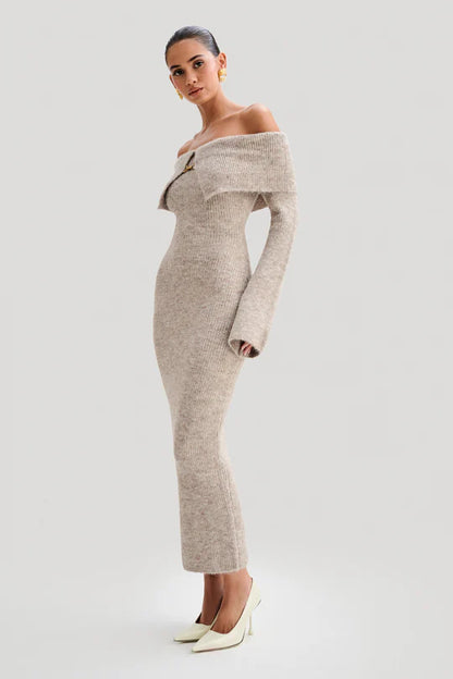 Berkes Off shoulder Fluffy Knit Midi Dress