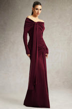 Chic Off-shoulder Long Sleeves Streamer Folds Maxi Dress