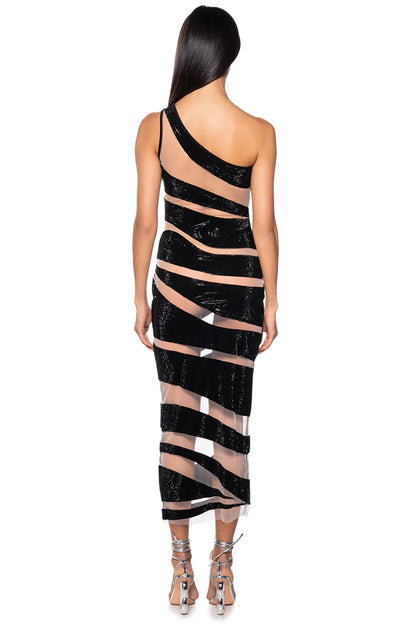 Elerla One Shoulder Mesh Striped Party Dress