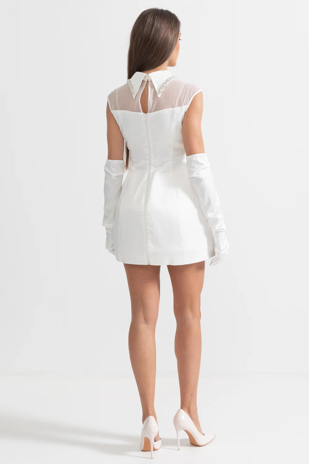 YARNA SATIN MINI DRESS-WHITE