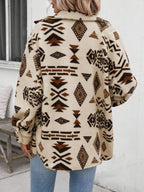 Geometric Button Up Dropped Shoulder Jacket Trendsi