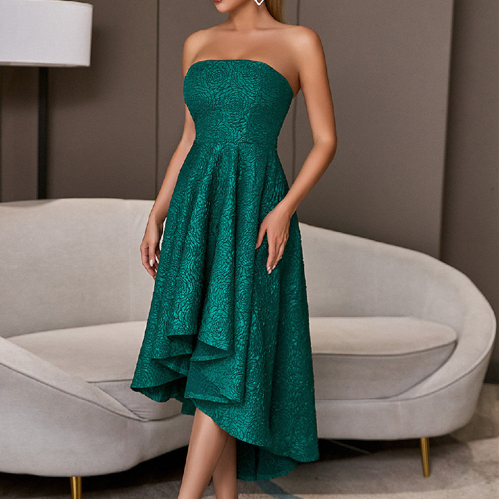 Bare-chested Green Sleeveless Elegant Flared Party Dress aclosy