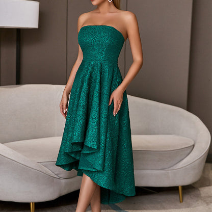 Bare-chested Green Sleeveless Elegant Flared Party Dress aclosy