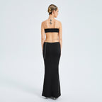 Metal Chain Halterneck Wrap Bust Cutout Party Dress aclosy