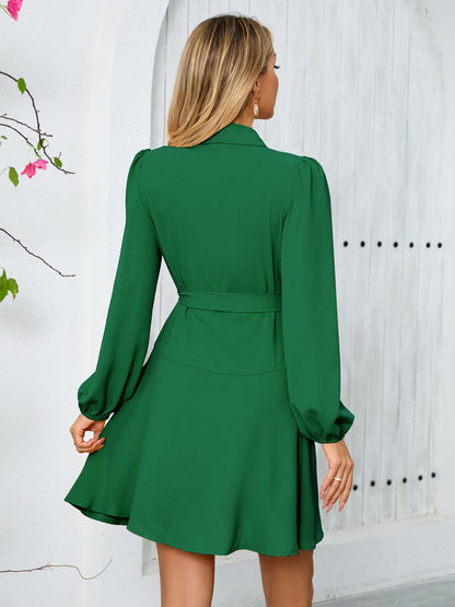 Surplice Tie Waist Long Sleeve Mini Dress Trendsi