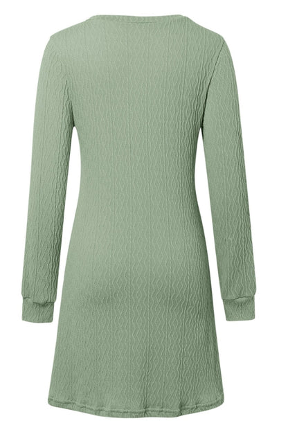 Texture V-Neck Long Sleeve Dress Trendsi