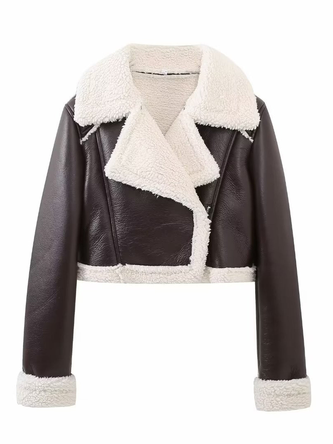 Collared Neck Long Sleeve Plush Cropped Jacket Trendsi