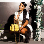 Women's Lapel Button Contrast Suit Aclosy