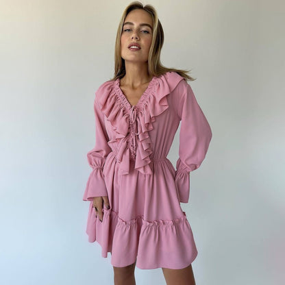 Alyia V-Neck Ruffle Mini Dress