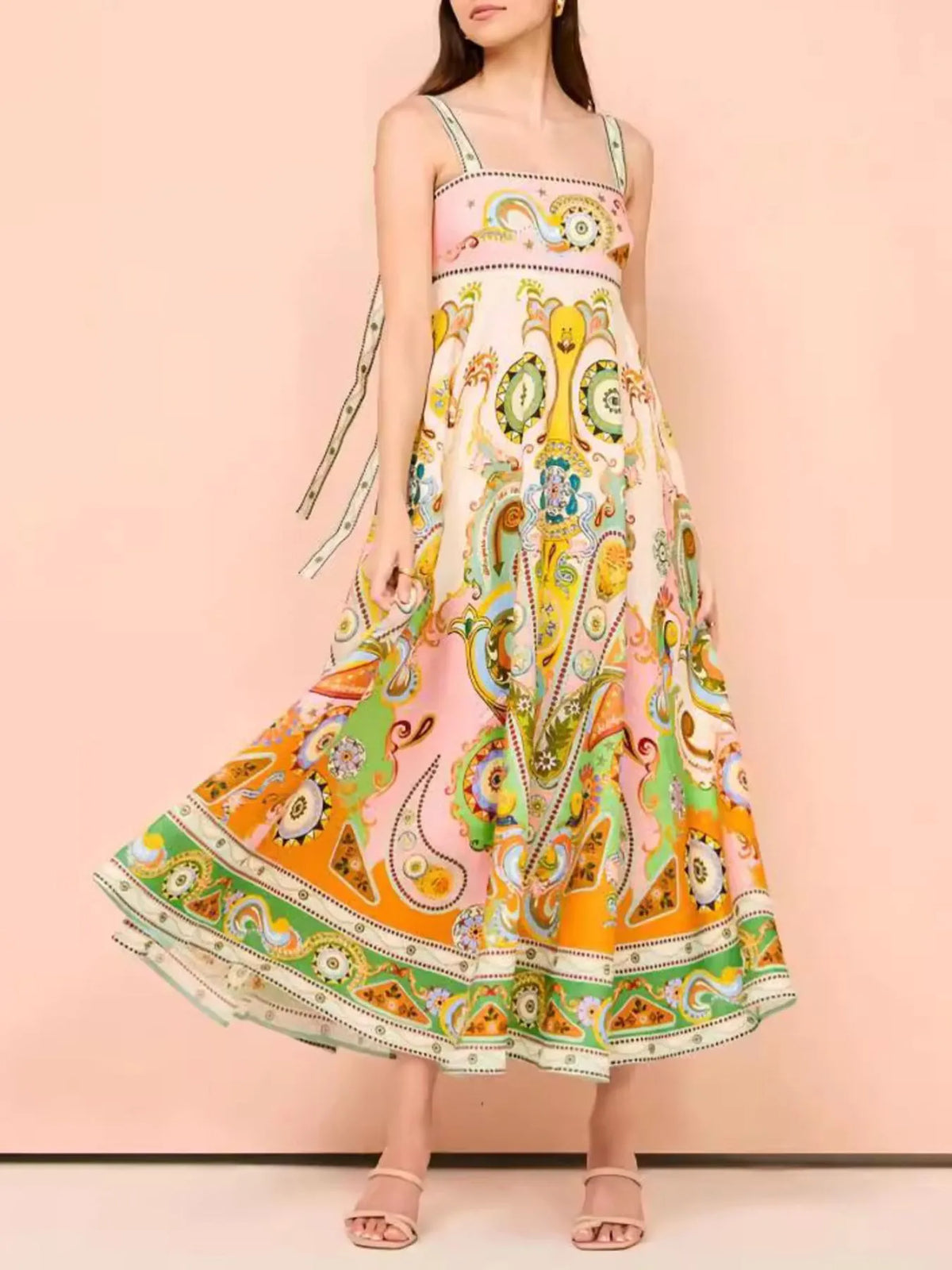 Paisley Print Square Neck Summer Dress