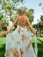 Coraline Backless Floral Chiffon Maxi Dress - White