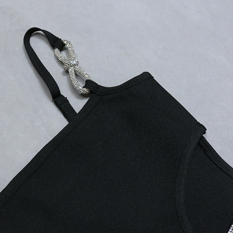 Diamond-embedded Elegant Long Bandage Suspender Skirt aclosy