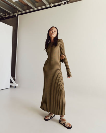 Fashion Casual Solid Color Knitted Dress Round Neck Woolen Skirt