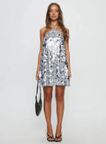 Alisia Mini Sequin Party Dress-Silver aclosy