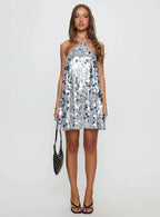 Alisia Mini Sequin Party Dress-Silver aclosy